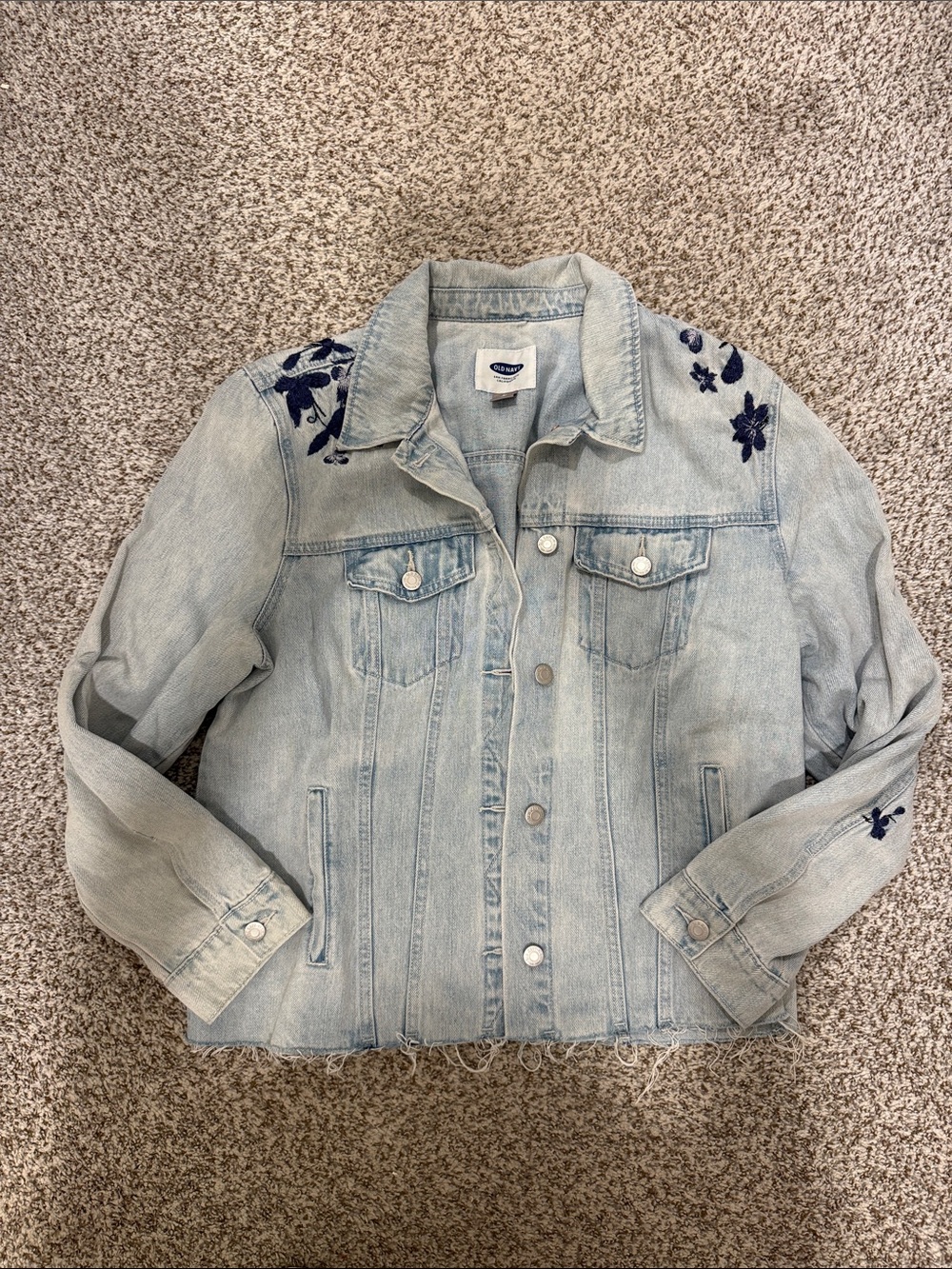 Old nav floral embroidered denim jacket sz xl extra large